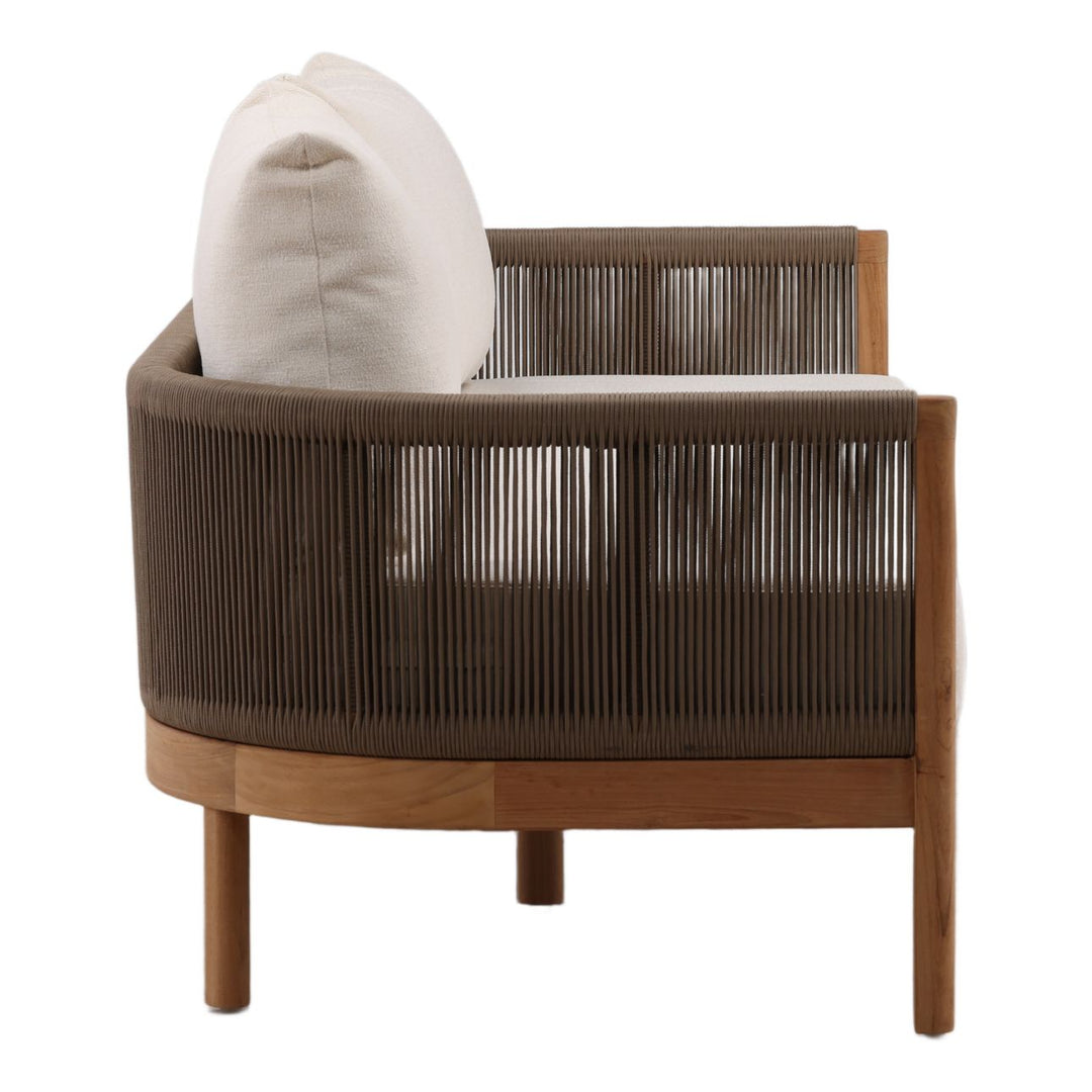 Janren Cream Teak Outdoor Sofa, profile view