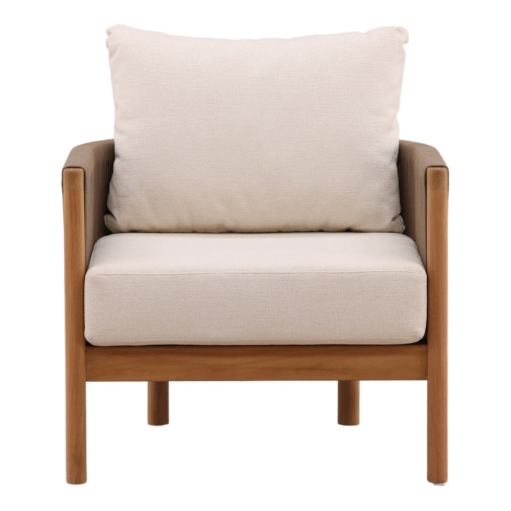Janren Cream Teak Outdoor Lounge Chair, front view