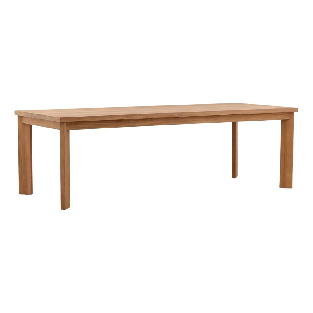 Dune Teak Outdoor Dining Table, three-quarter studio view