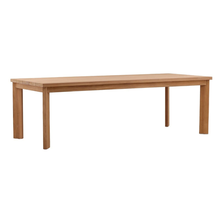 Dune Teak Outdoor Dining Table, three-quarter studio view