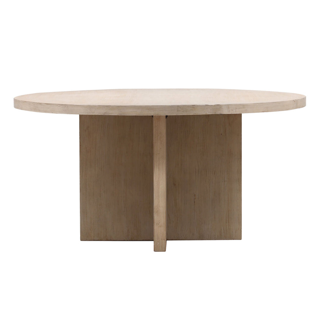 Hartley Reclaimed Pine Round Dining Table, Light Warm Wash, front view