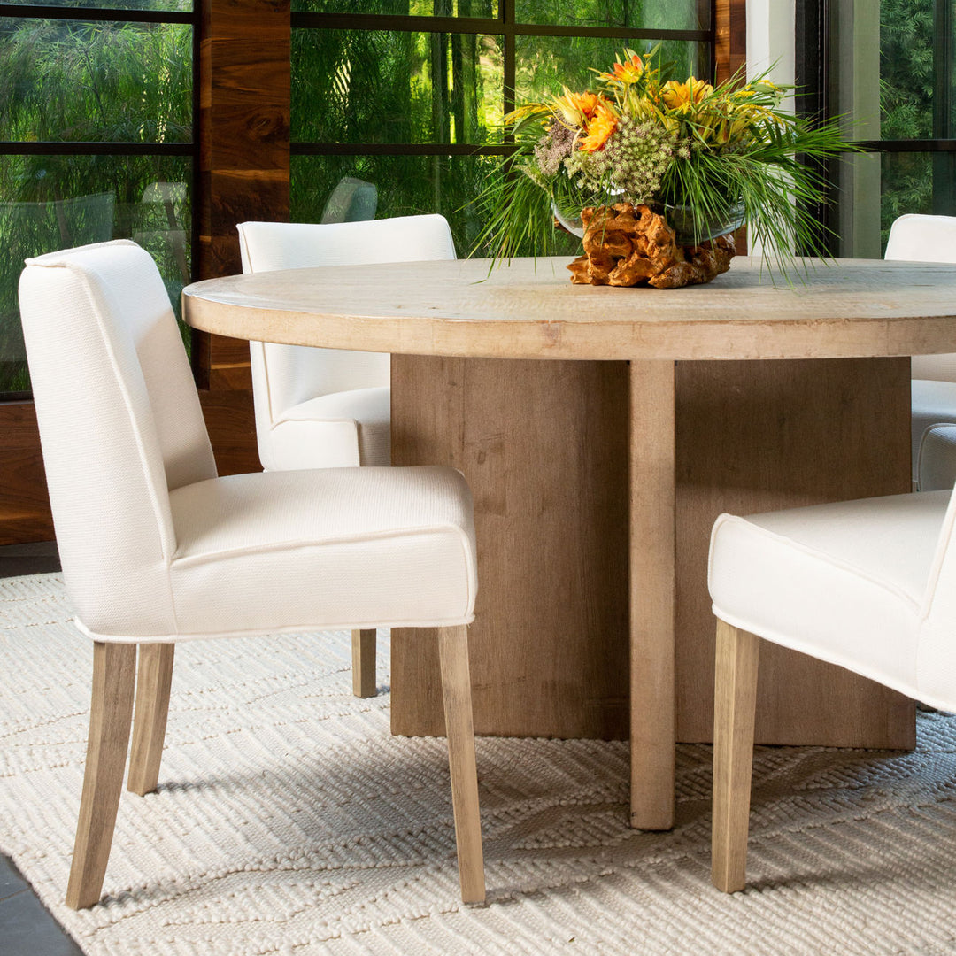 Hartley Reclaimed Pine Round Dining Table, Light Warm Wash, lifestyle view