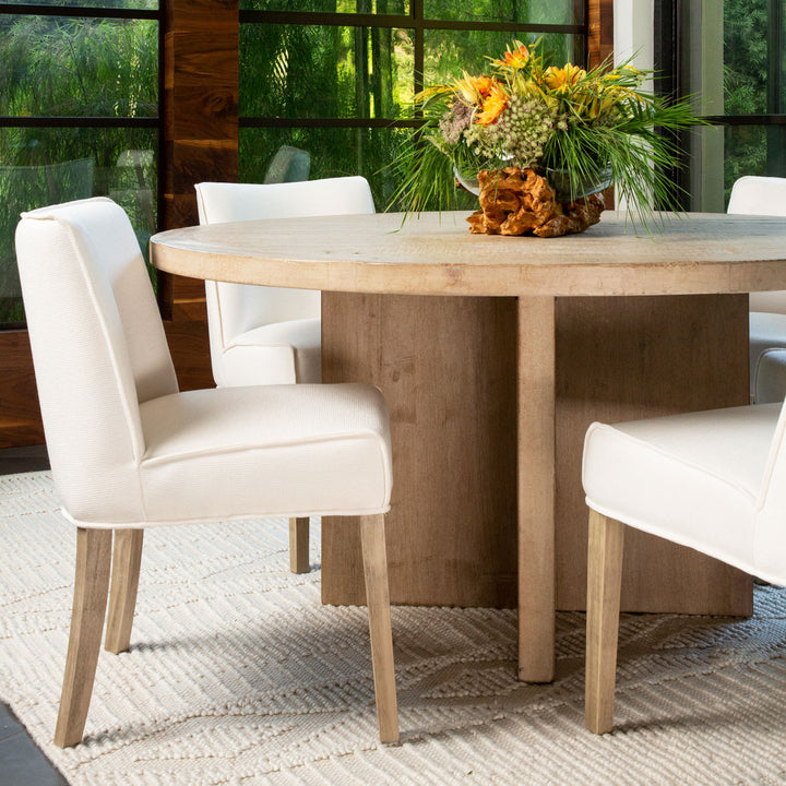Hartley Reclaimed Pine Round Dining Table, Light Warm Wash, lifestyle view