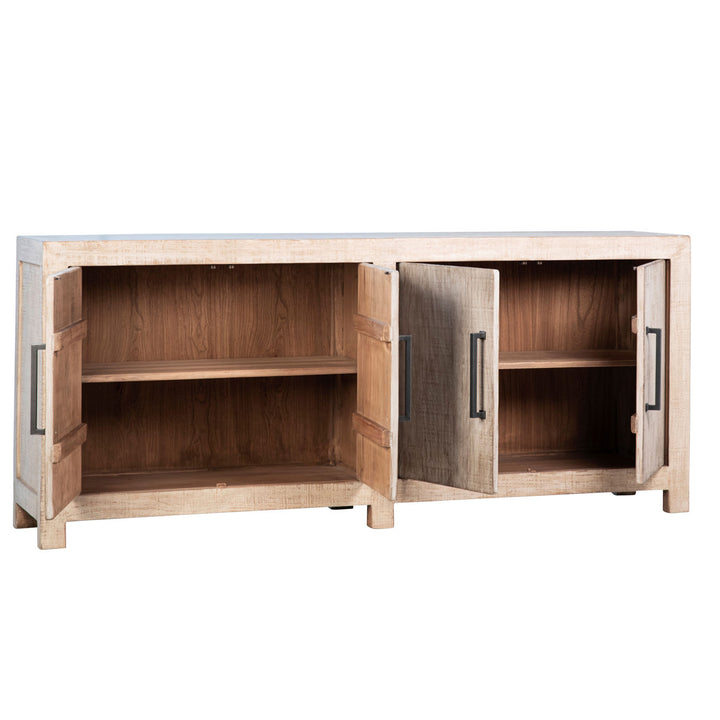 Meridian Reclaimed Pine Sideboard, Warm Wash · Four Door, open door view