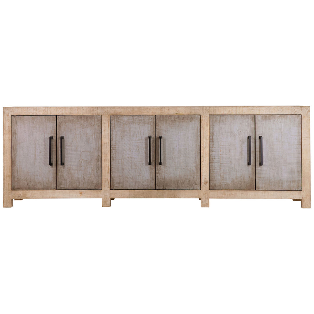 Meridian Reclaimed Pine Sideboard, Warm Wash · Six Door, front view