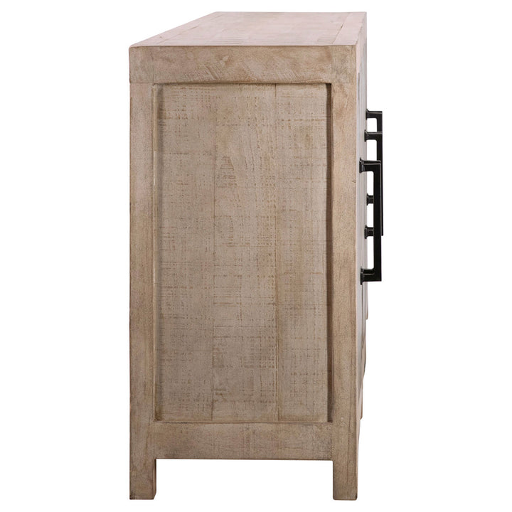 Meridian Reclaimed Pine Sideboard, Warm Wash · Six Door, profile view