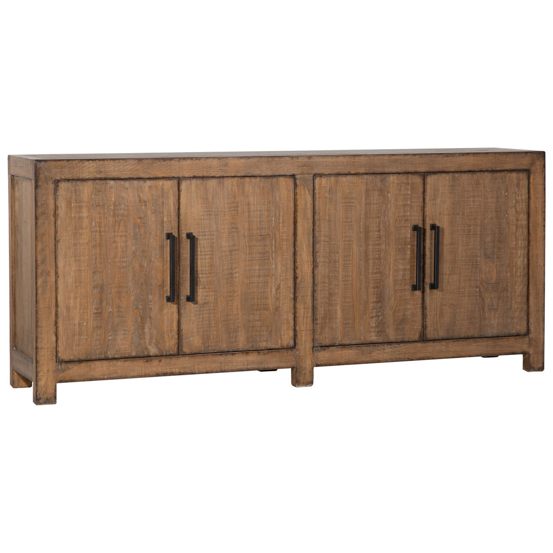 Meridian Reclaimed Pine Sideboard, Medium Brown · Four Door, three-quarter studio view