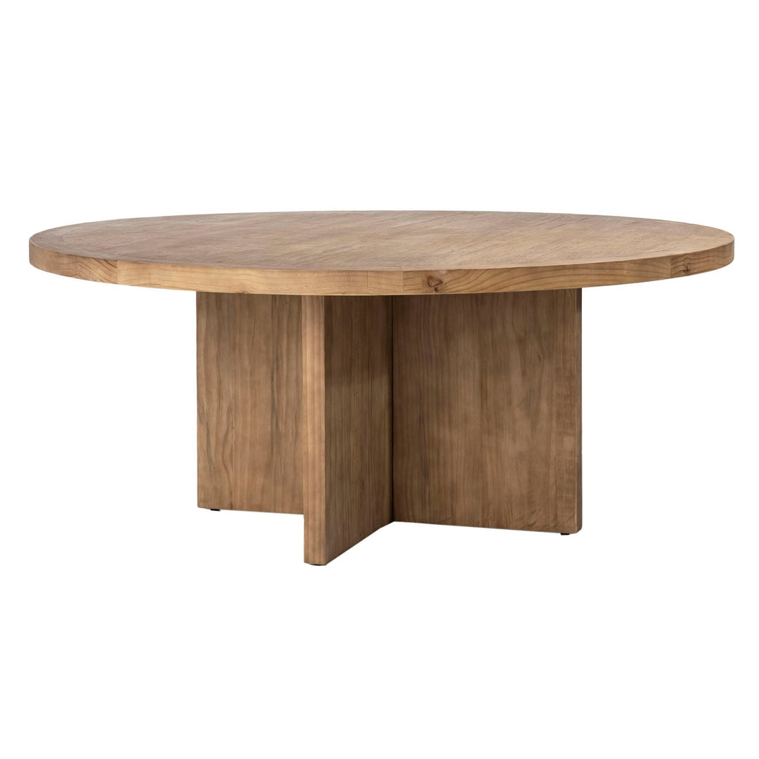 Harbor Reclaimed Pine Round Dining Table, Natural, three-quarter studio view