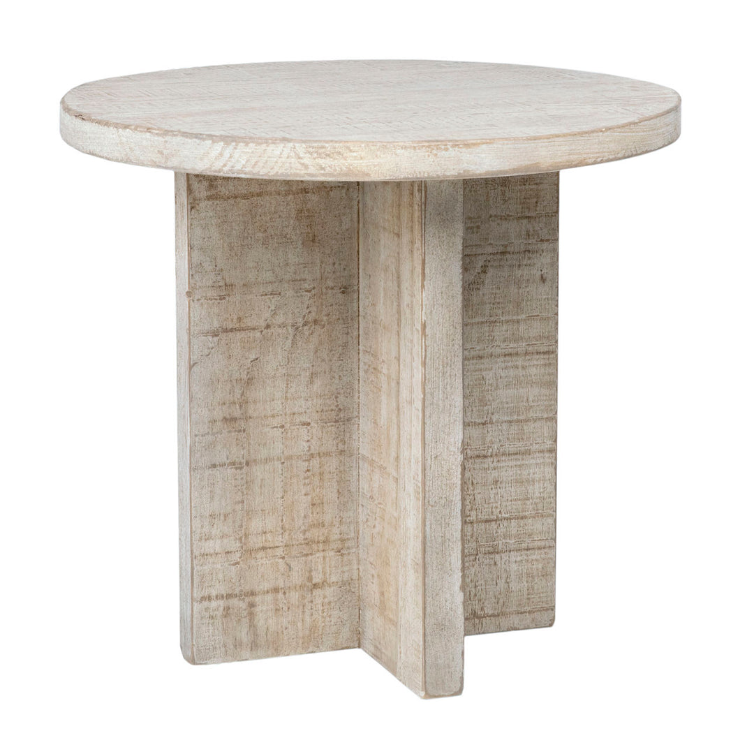 Harlan Reclaimed Pine Side Table, three-quarter studio view