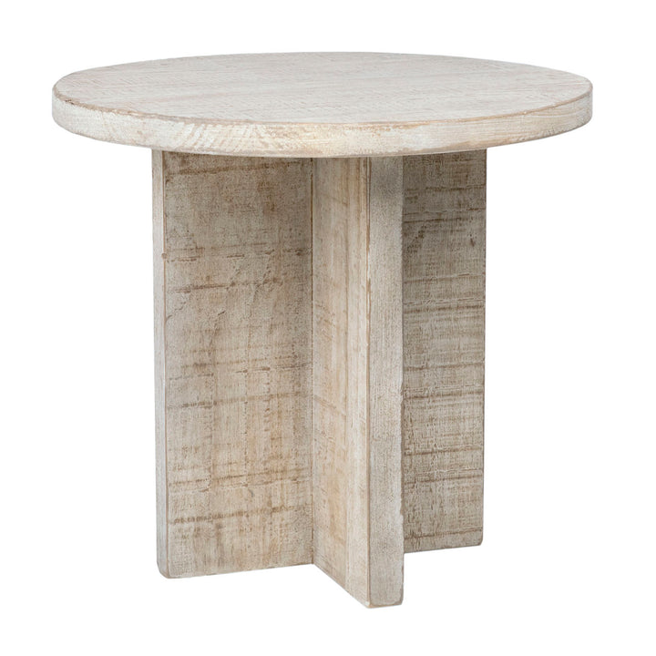 Harlan Reclaimed Pine Side Table, three-quarter studio view