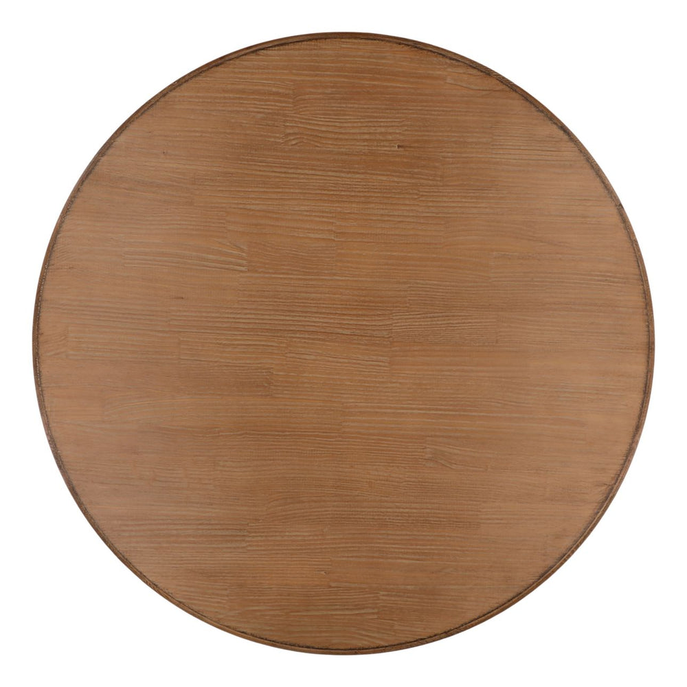 Pella Reclaimed Pine Round Dining Table, 48-inch · Brown Wash, overhead view