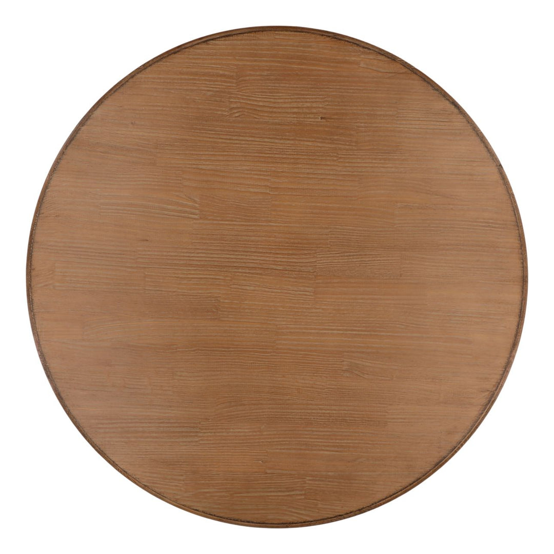 Pella Reclaimed Pine Round Dining Table, 48-inch · Brown Wash, overhead view