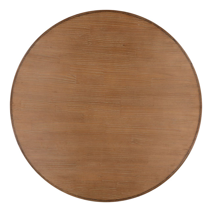 Pella Reclaimed Pine Round Dining Table, 48-inch · Brown Wash, overhead view