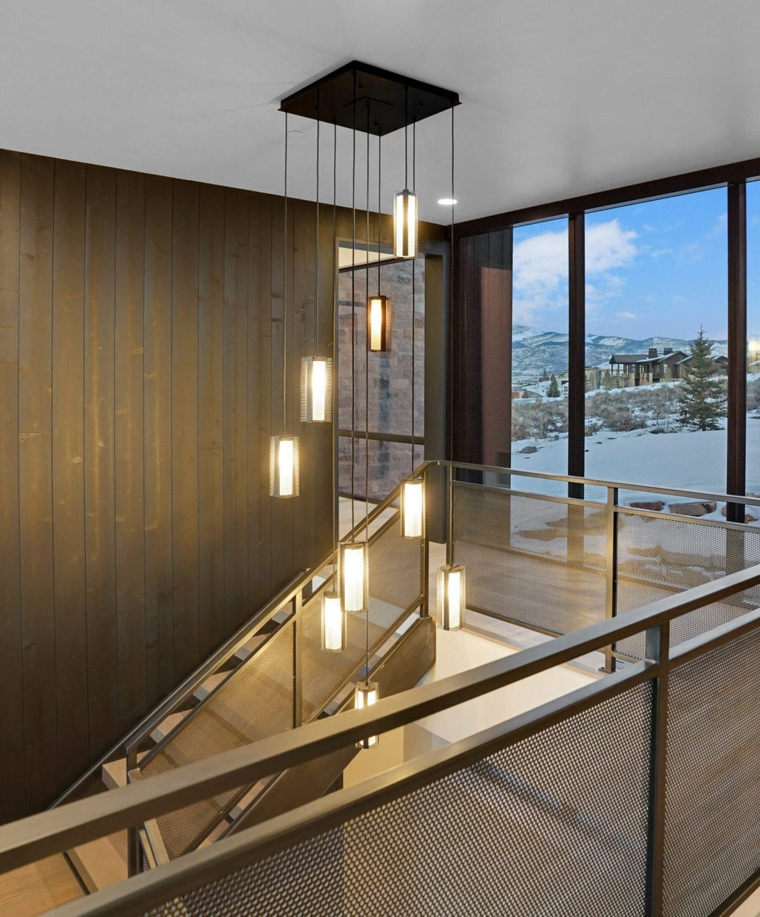 Downtown Mesh Square Pendant Chandelier by Hammerton Studio in a styled interior