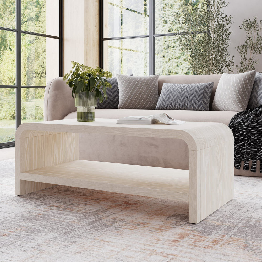 Drake Ash Wood Coffee Table in Sugar — lifestyle photo