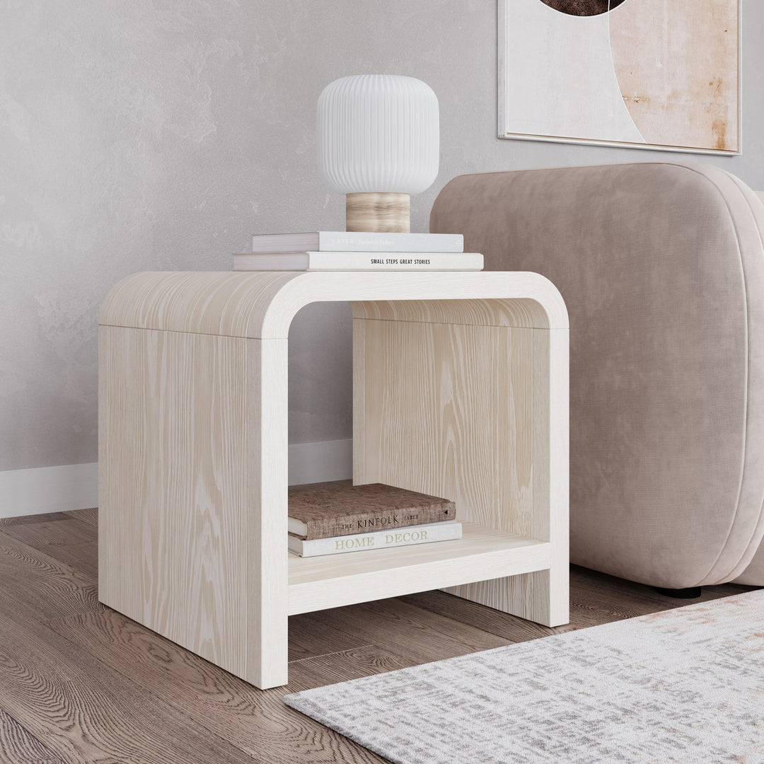 Drake Ash Wood Side Table in Sugar — lifestyle photo