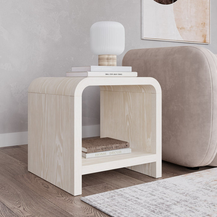 Drake Ash Wood Side Table in Sugar — lifestyle photo