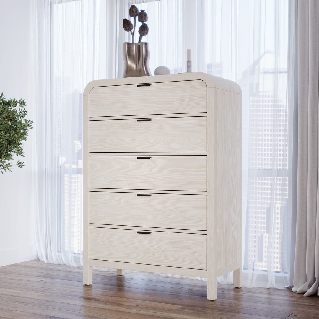Drake Five Drawer Chest in Sugar — styled in a room