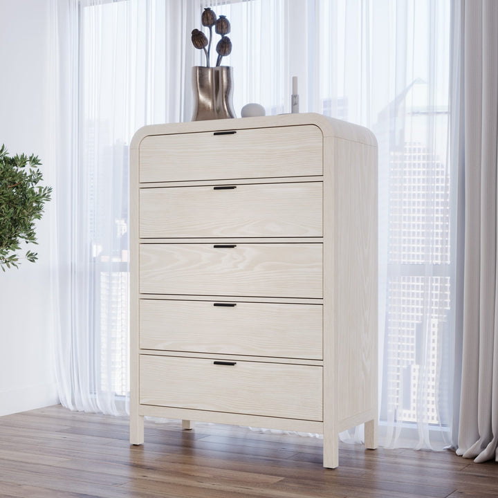 Drake Five Drawer Chest in Sugar — styled in a room