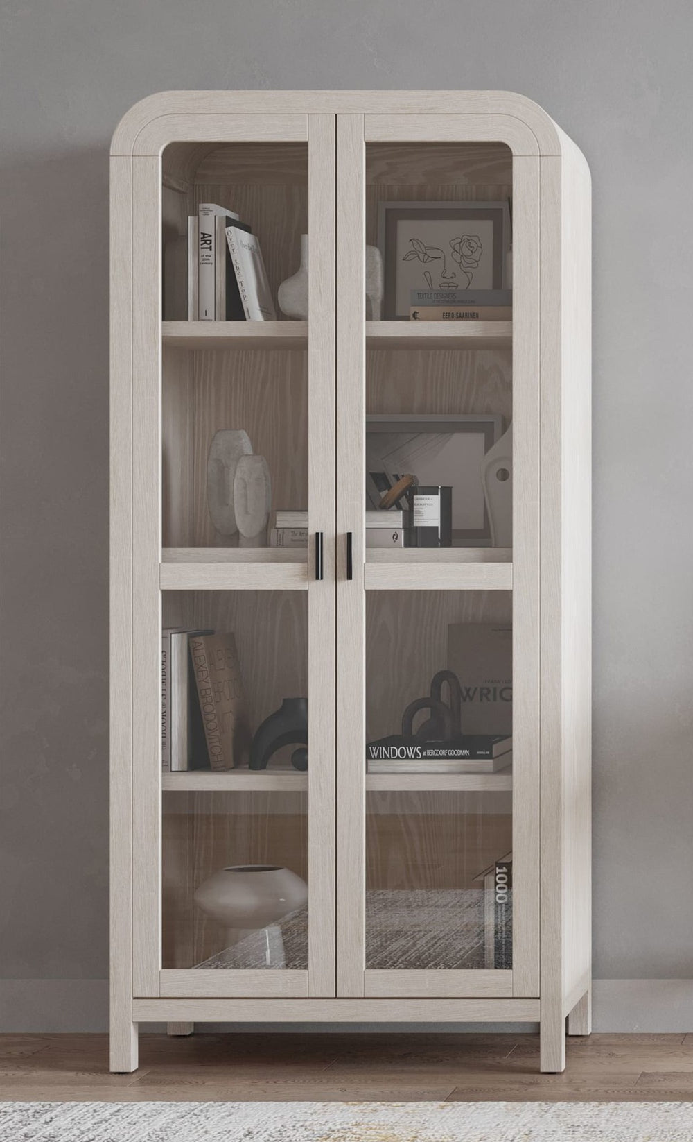 Drake Glass Door Bookcase in Sugar — lifestyle photo