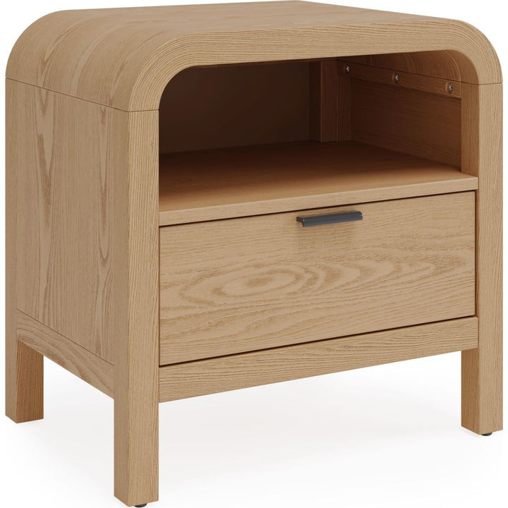 Drake One Drawer One Shelf USB-Charging Nightstand in Timber — on a white background