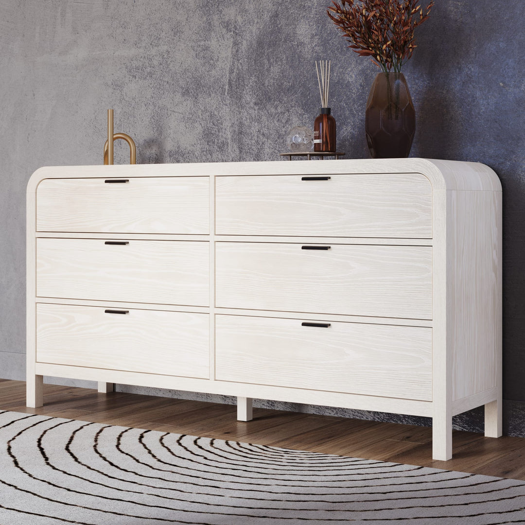 Drake Six Drawer Dresser in Sugar — styled in a room