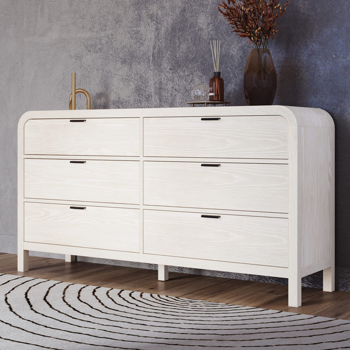 Drake Six Drawer Dresser in Sugar — styled in a room