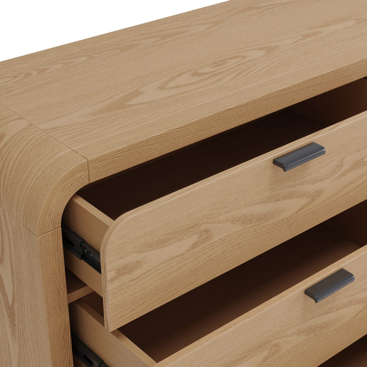 Drake Six Drawer Dresser in Timber — with drawers open
