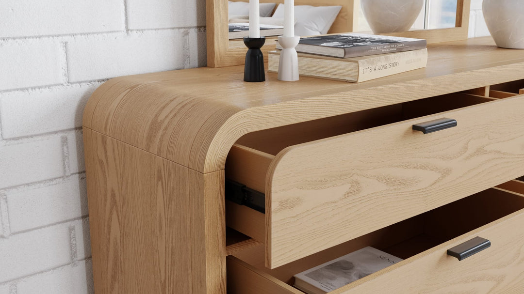 Drake Six Drawer Dresser in Timber — detail view