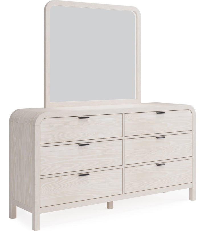 Drake Six Drawer Dresser in Sugar — on a white background with the matching mirror (sold separately)