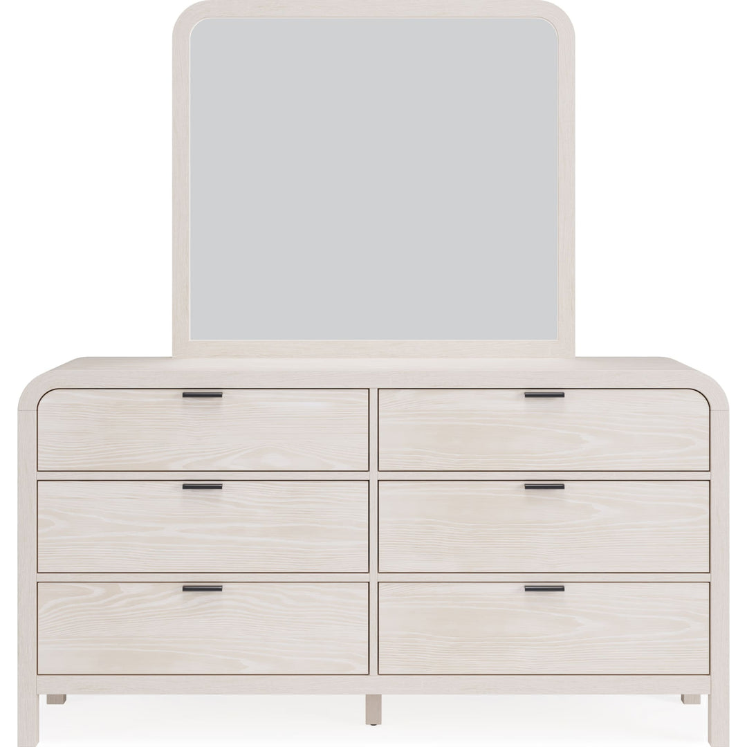 Drake Six Drawer Dresser in Sugar — on a white background with the matching mirror (sold separately)