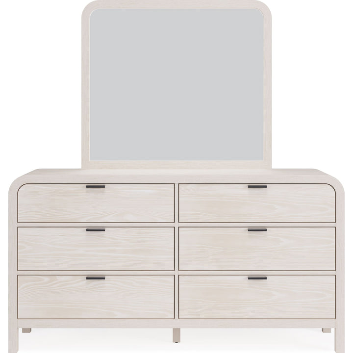 Drake Six Drawer Dresser in Sugar — on a white background with the matching mirror (sold separately)