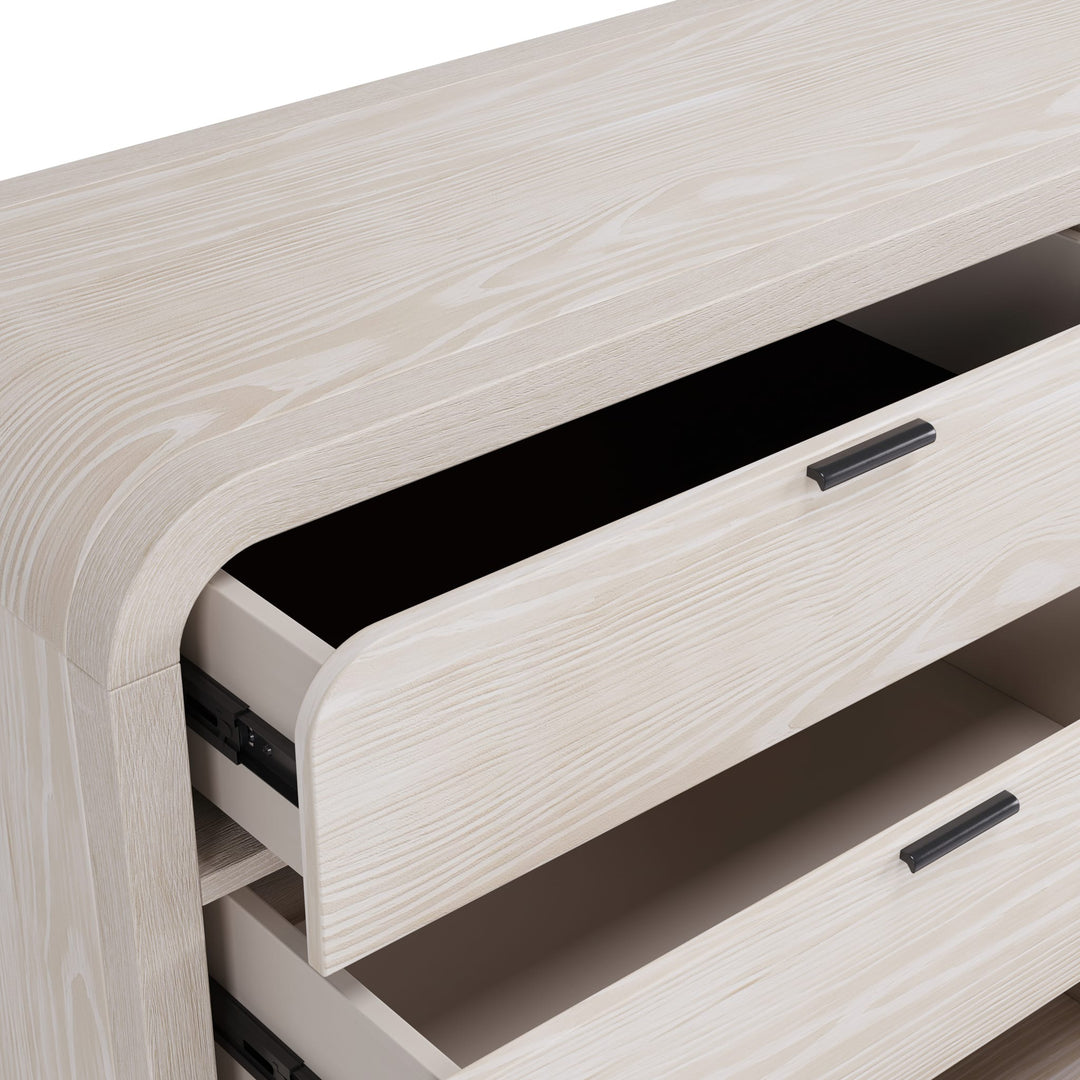 Drake Six Drawer Dresser in Sugar — with drawers open
