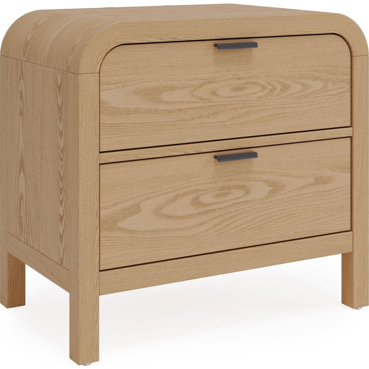 Drake Two Drawer USB-Charging Nightstand in Timber — on a white background