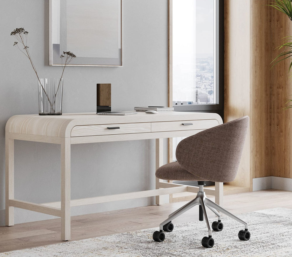 Drake Two Drawer Writing Desk in Sugar — lifestyle photo