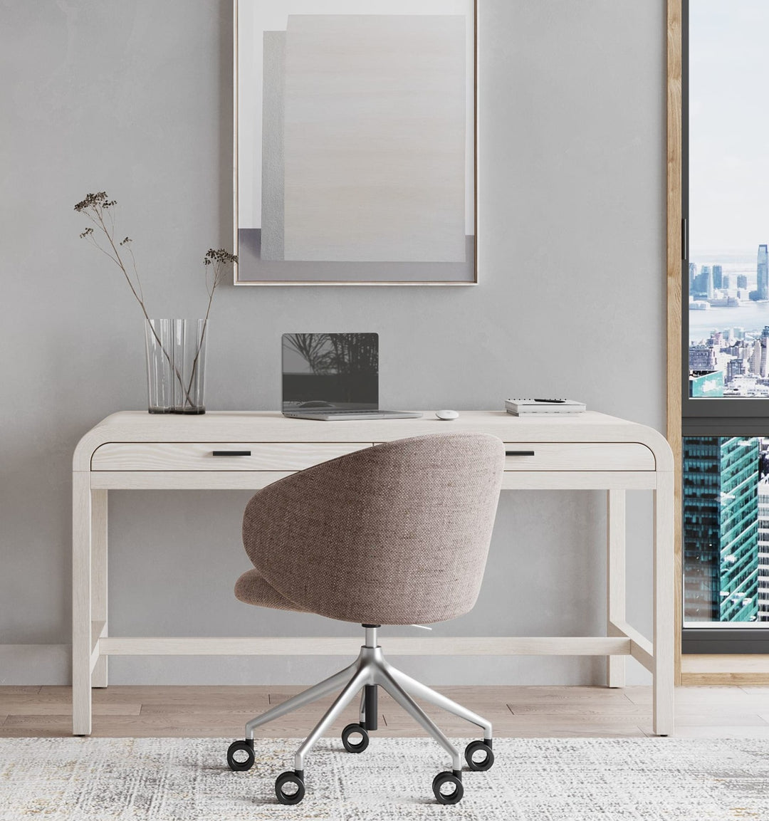 Drake Two Drawer Writing Desk in Sugar — lifestyle photo