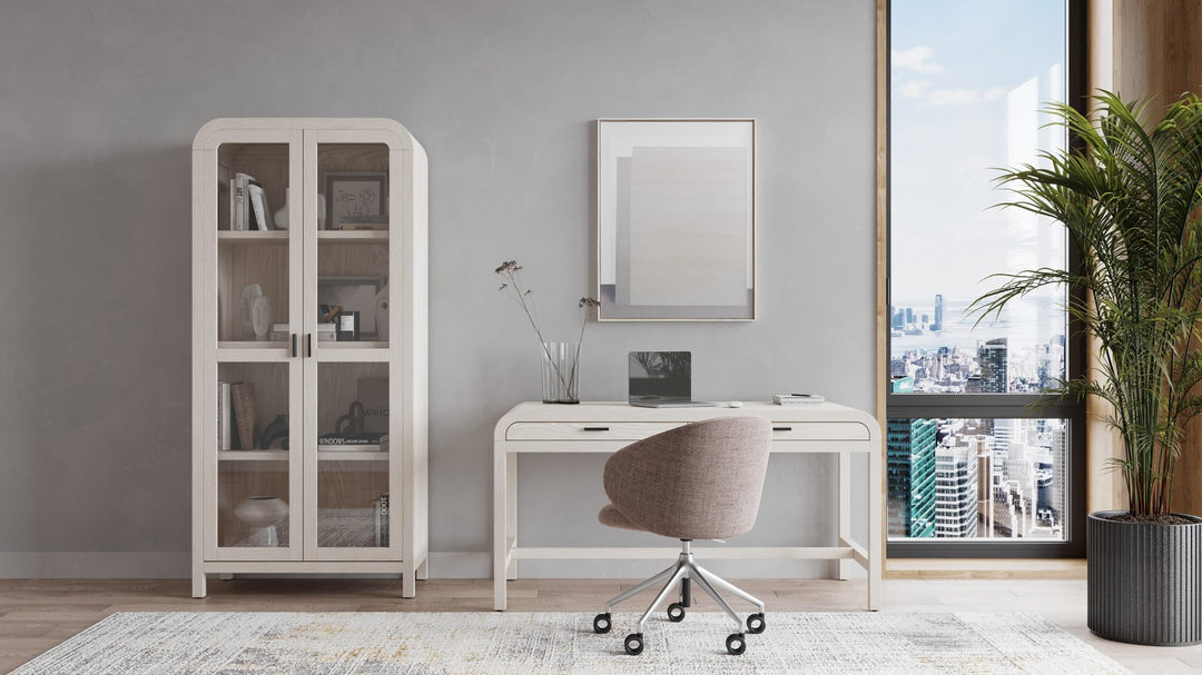 Drake Two Drawer Writing Desk in Sugar — lifestyle photo