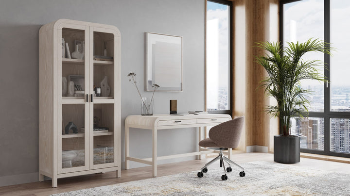 Drake Two Drawer Writing Desk in Sugar — lifestyle photo