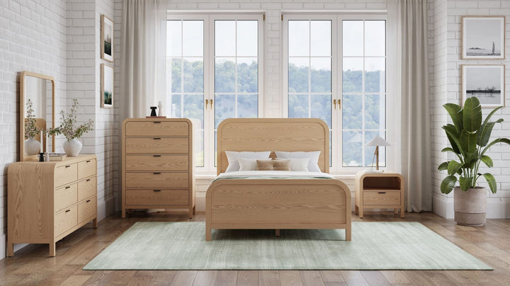 Drake Wall or Dresser Mirror in Timber — in a bedroom setting