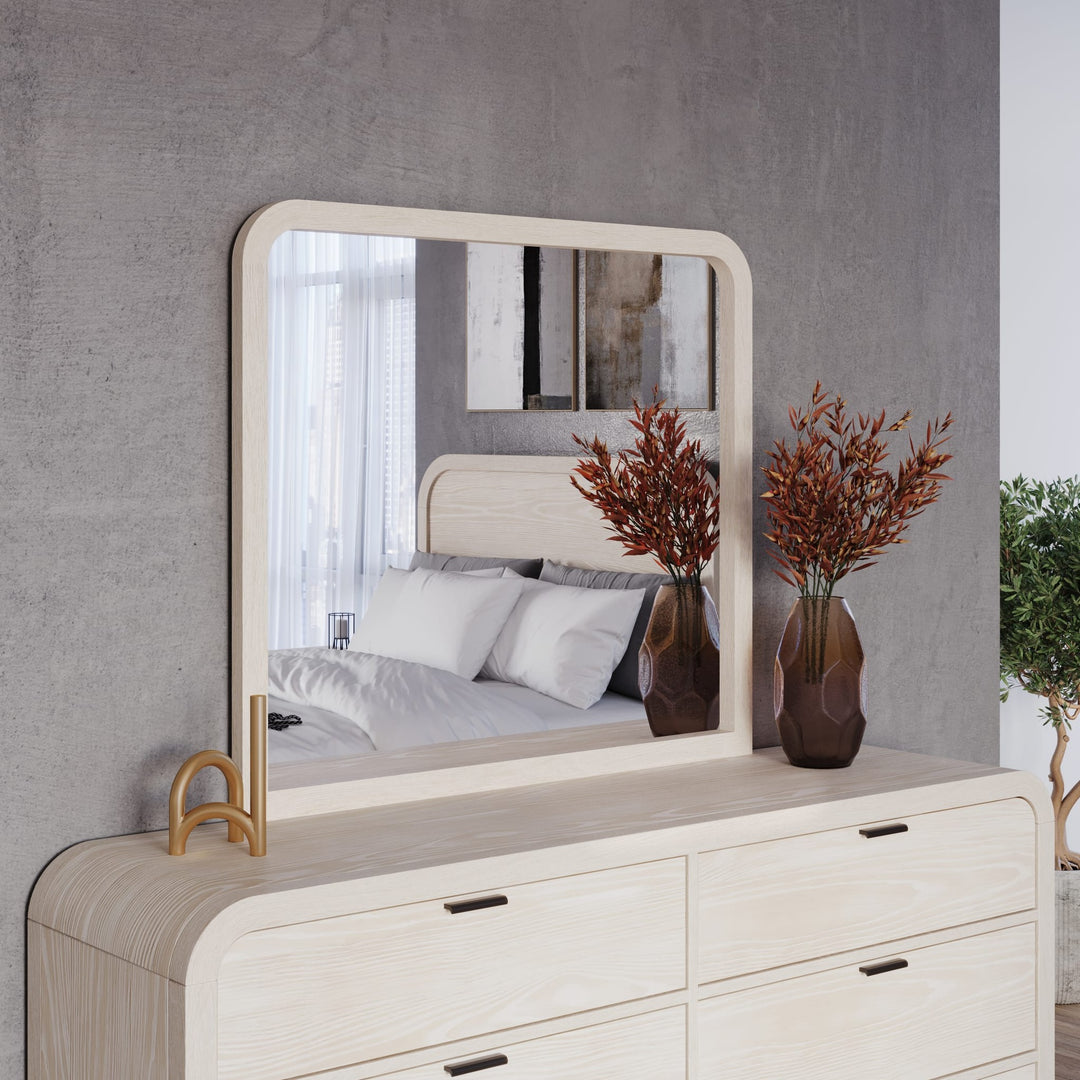 Drake Wall or Dresser Mirror in Sugar — styled on the matching dresser (sold separately)