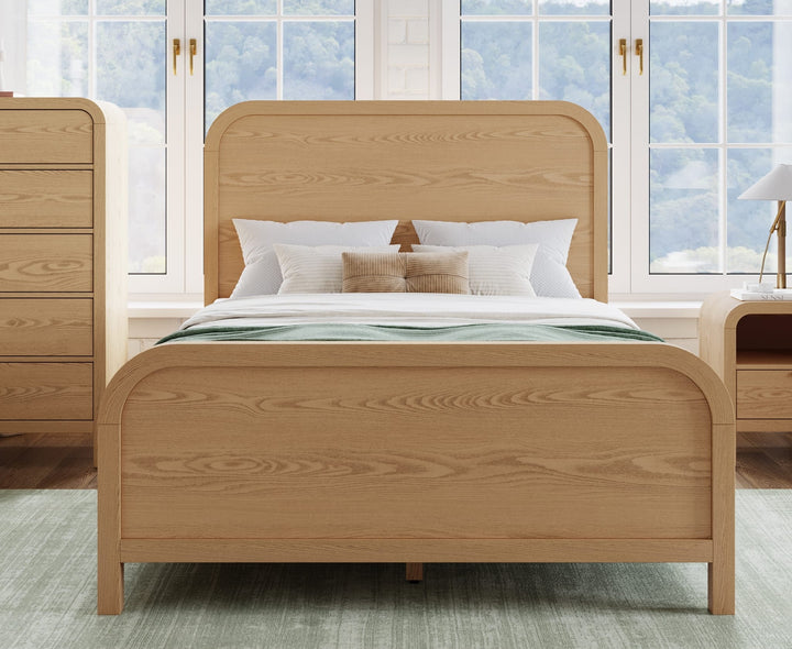 Drake Wood Platform Bed in Timber styled in a bedroom