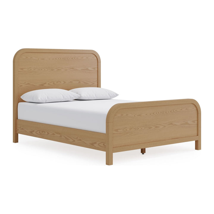 Drake Wood Platform Bed by Modus in Timber — white background, angled view