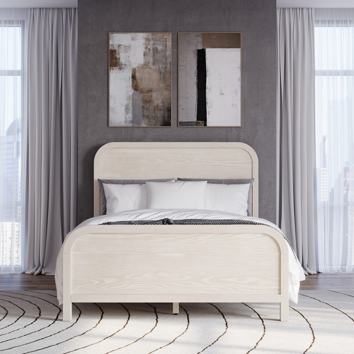 Drake Wood Platform Bed in Sugar styled in a bedroom