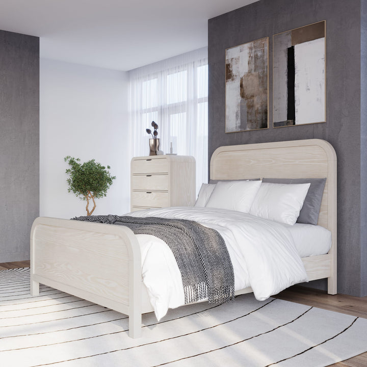 Drake Wood Platform Bed in Sugar styled in a bedroom