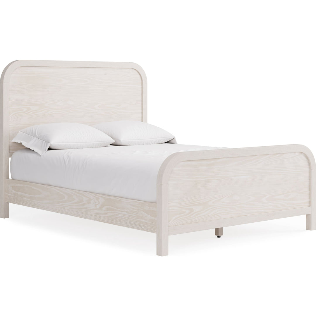 Drake Wood Platform Bed in Sugar — white background, angled view