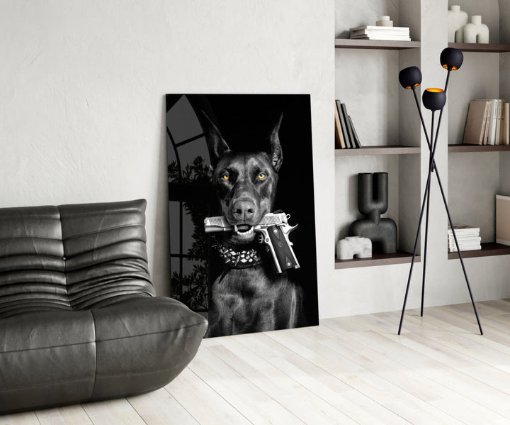 Gun Dog glass print enhancing a den with statement firepower