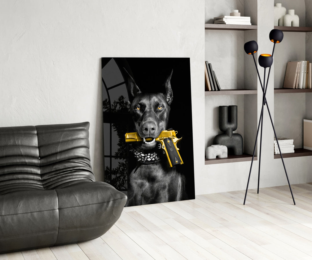 Gun Dog glass print enhancing a den with statement firepower