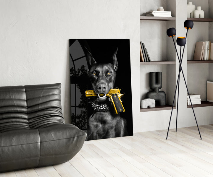 Gun Dog glass print enhancing a den with statement firepower