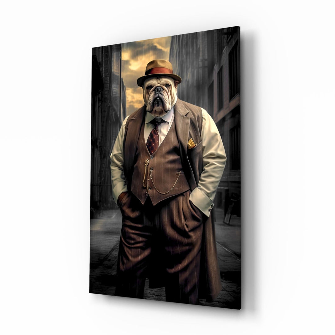 Vintage-portrait panel bringing dapper glow to a home bar