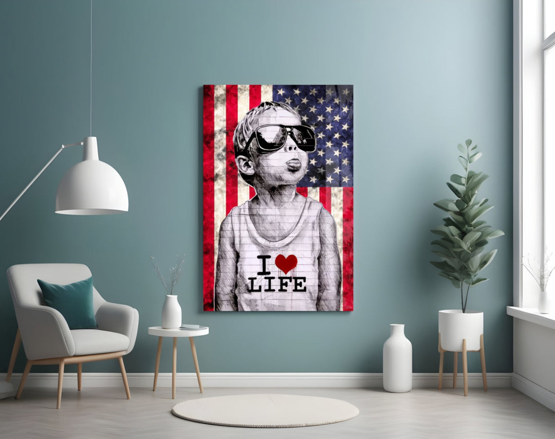 I Love Life panel adding editorial flair to a hallway